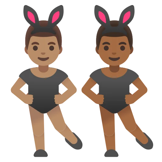 The men with bunny ears: medium skin tone, medium-dark skin tone emoji.