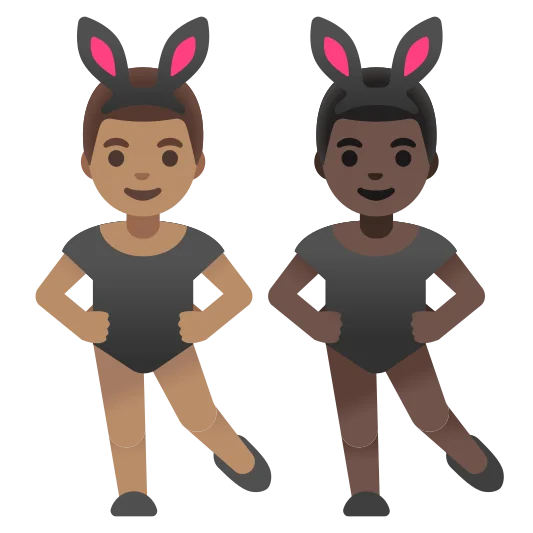 The men with bunny ears: medium skin tone, dark skin tone emoji.