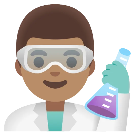 The man scientist: medium skin tone emoji.
