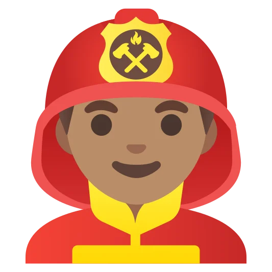 The man firefighter: medium skin tone emoji.