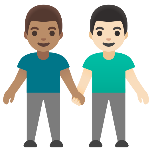 The men holding hands: medium skin tone, light skin tone emoji.