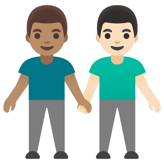 The men holding hands: medium skin tone, light skin tone emoji.