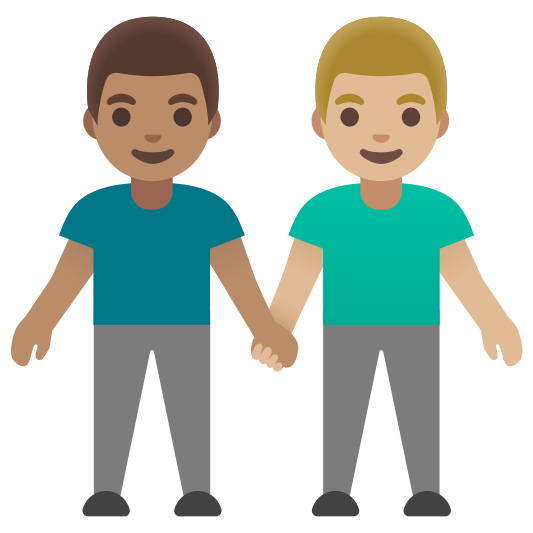 The men holding hands: medium skin tone, medium-light skin tone emoji.
