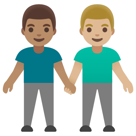 The men holding hands: medium skin tone, medium-light skin tone emoji.