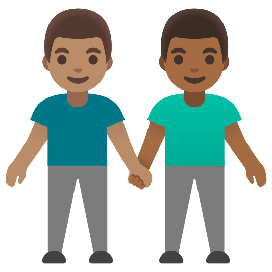 The men holding hands: medium skin tone, medium-dark skin tone emoji.