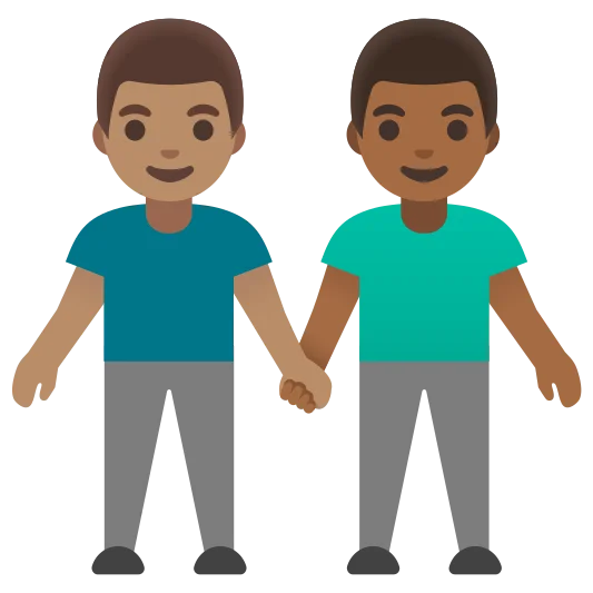 The men holding hands: medium skin tone, medium-dark skin tone emoji.