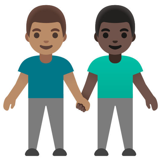 The men holding hands: medium skin tone, dark skin tone emoji.