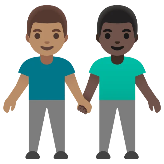 The men holding hands: medium skin tone, dark skin tone emoji.
