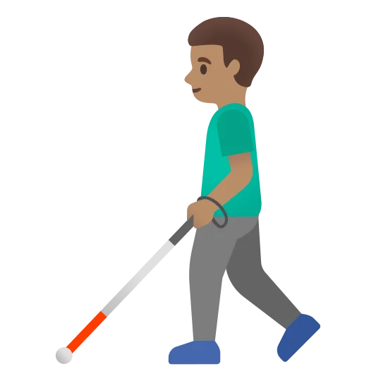The man with white cane: medium skin tone emoji.
