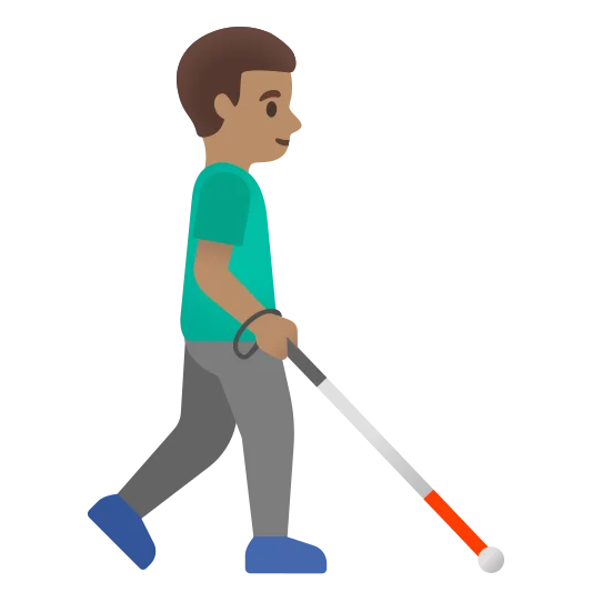 The man with white cane facing right: medium skin tone emoji.