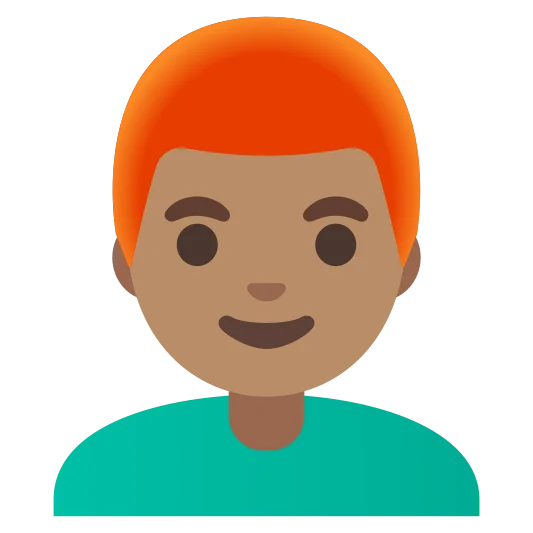 The man: red hair: medium skin tone emoji.