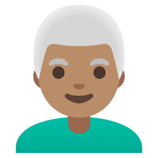 The man: white hair: medium skin tone emoji.