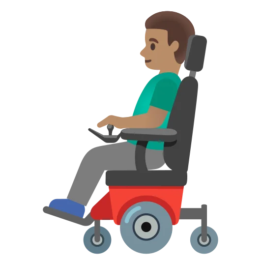 The man in motorized wheelchair: medium skin tone emoji.