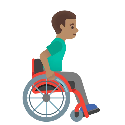 The man in manual wheelchair facing right: medium skin tone emoji.