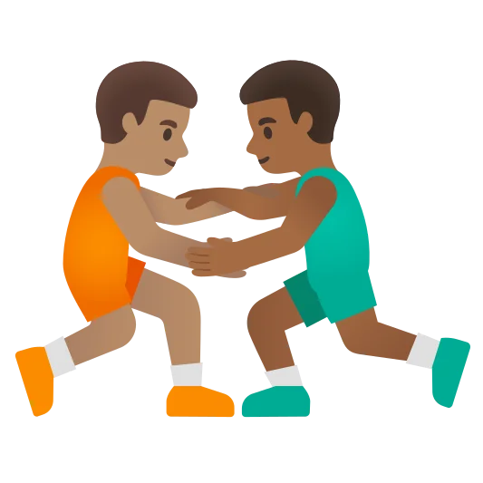 The men wrestling: medium skin tone, medium-dark skin tone emoji.