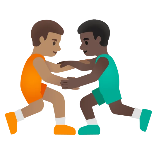 The men wrestling: medium skin tone, dark skin tone emoji.
