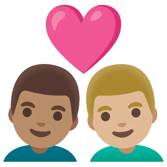 The couple with heart: man, man: medium skin tone, medium-light skin tone emoji.