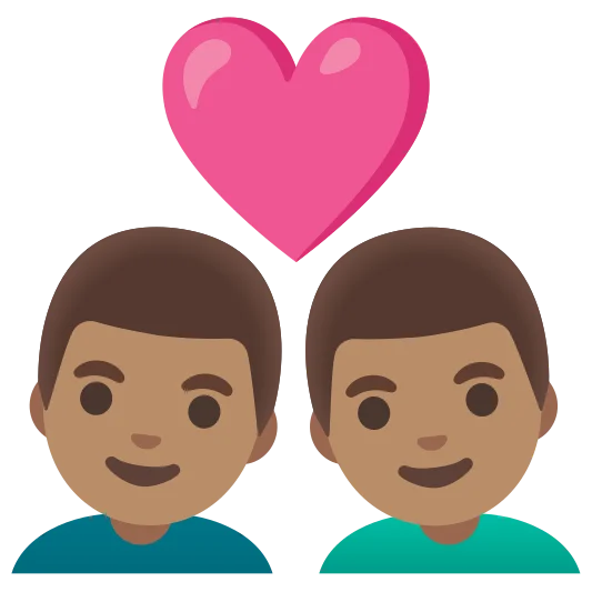 The couple with heart: man, man: medium skin tone, medium skin tone emoji.