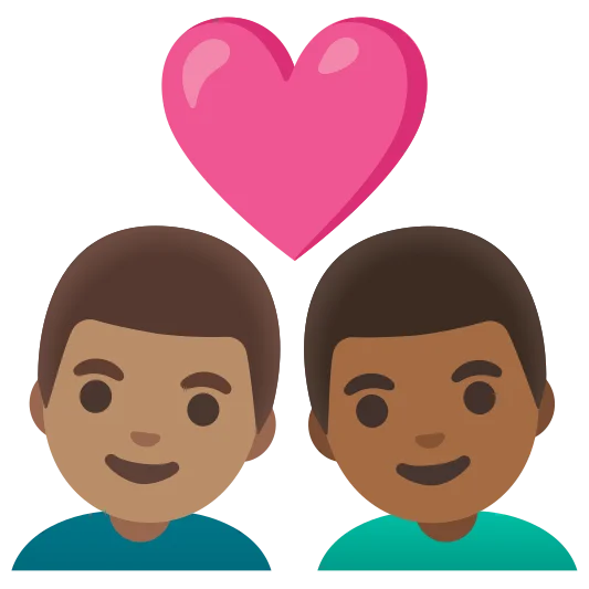 The couple with heart: man, man: medium skin tone, medium-dark skin tone emoji.