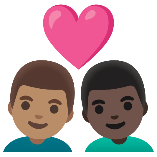 The couple with heart: man, man: medium skin tone, dark skin tone emoji.