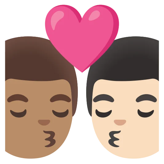 The kiss: man, man: medium skin tone, light skin tone emoji.