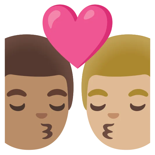 The kiss: man, man: medium skin tone, medium-light skin tone emoji.