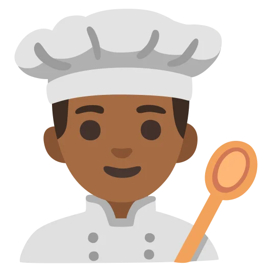 The man cook: medium-dark skin tone emoji.