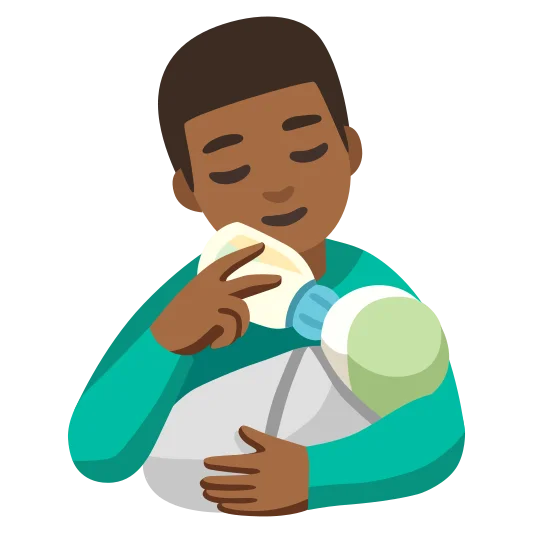 The man feeding baby: medium-dark skin tone emoji.
