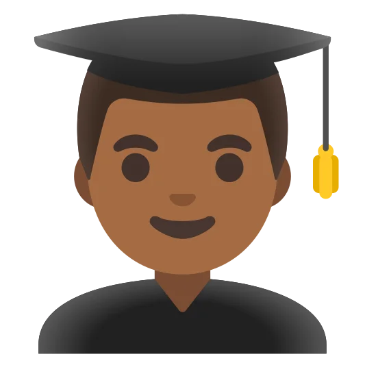 The man student: medium-dark skin tone emoji.