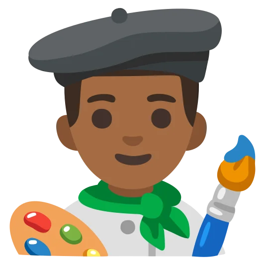 The man artist: medium-dark skin tone emoji.