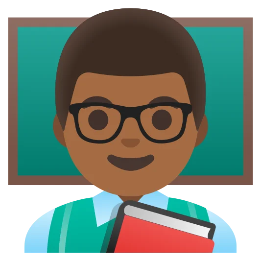 The man teacher: medium-dark skin tone emoji.