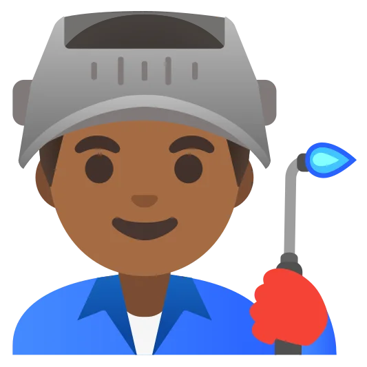 The man factory worker: medium-dark skin tone emoji.