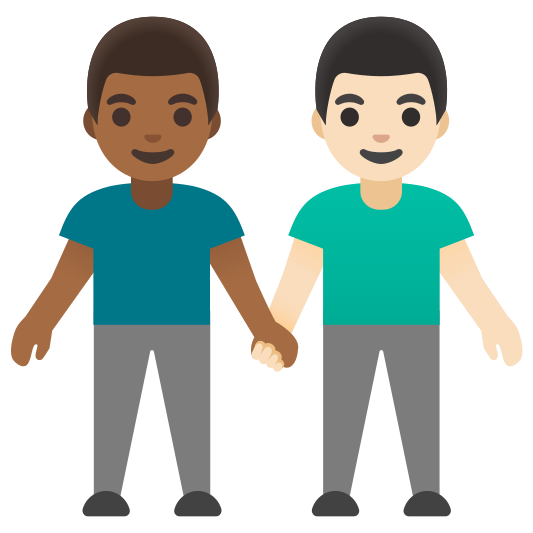 The men holding hands: medium-dark skin tone, light skin tone emoji.