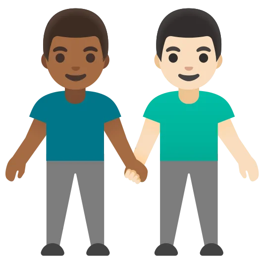 The men holding hands: medium-dark skin tone, light skin tone emoji.