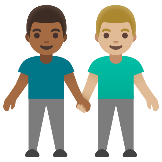 The men holding hands: medium-dark skin tone, medium-light skin tone emoji.