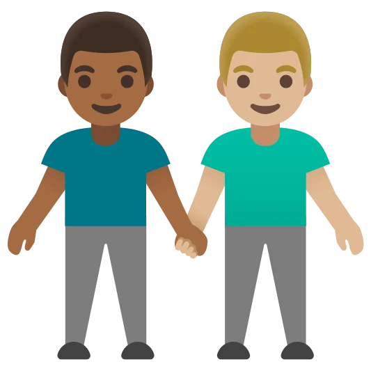 The men holding hands: medium-dark skin tone, medium-light skin tone emoji.