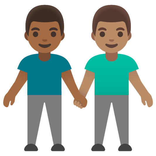 The men holding hands: medium-dark skin tone, medium skin tone emoji.
