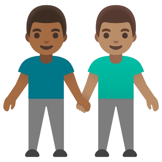The men holding hands: medium-dark skin tone, medium skin tone emoji.