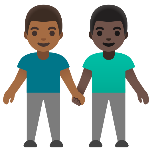 The men holding hands: medium-dark skin tone, dark skin tone emoji.