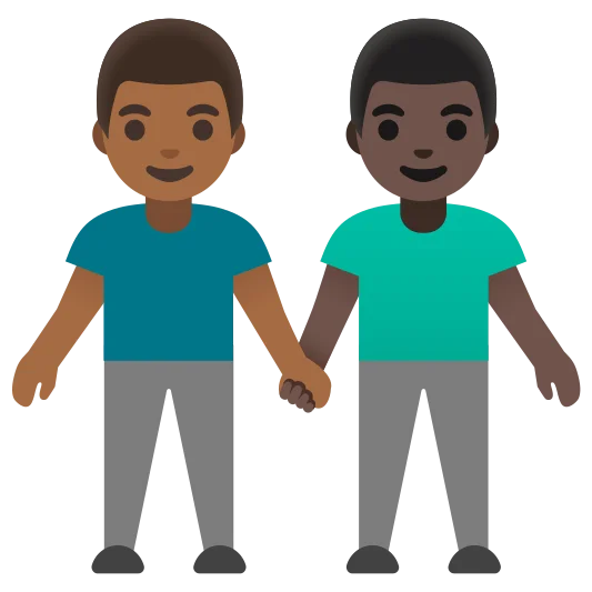 The men holding hands: medium-dark skin tone, dark skin tone emoji.