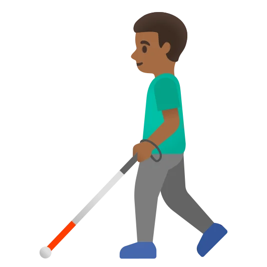 The man with white cane: medium-dark skin tone emoji.