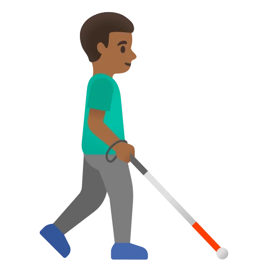 The man with white cane facing right: medium-dark skin tone emoji.