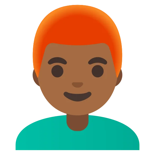 The man: red hair: medium-dark skin tone emoji.