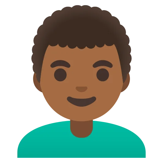 The man: curly hair: medium-dark skin tone emoji.