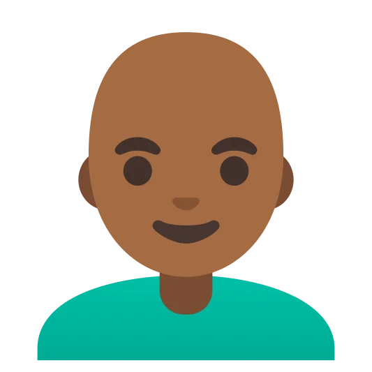 The man: bald: medium-dark skin tone emoji.