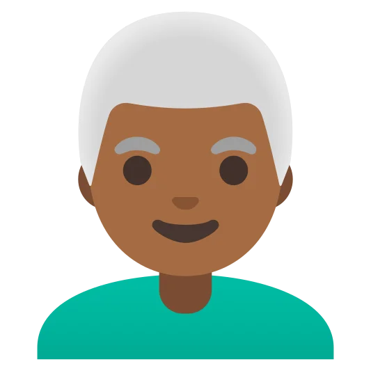 The man: white hair: medium-dark skin tone emoji.