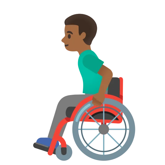 The man in manual wheelchair: medium-dark skin tone emoji.
