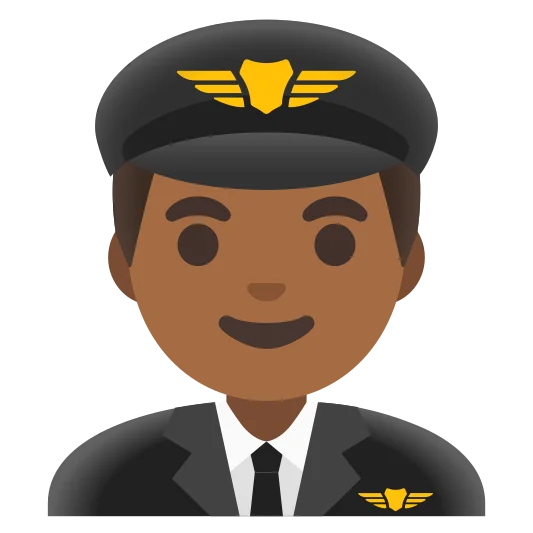 The man pilot: medium-dark skin tone emoji.