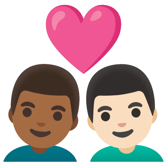 The couple with heart: man, man: medium-dark skin tone, light skin tone emoji.
