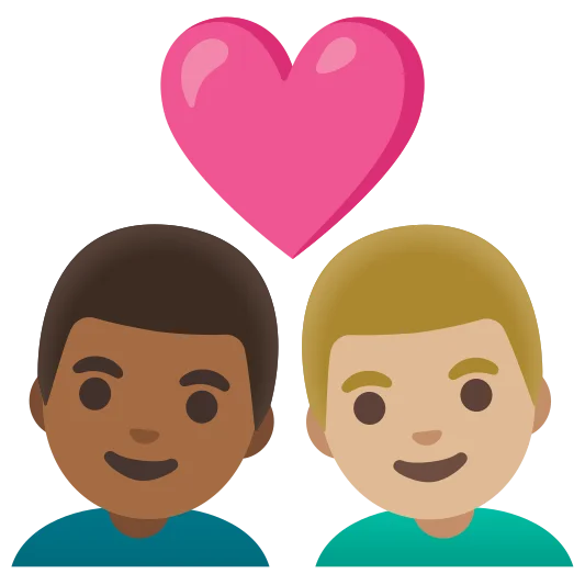 The couple with heart: man, man: medium-dark skin tone, medium-light skin tone emoji.